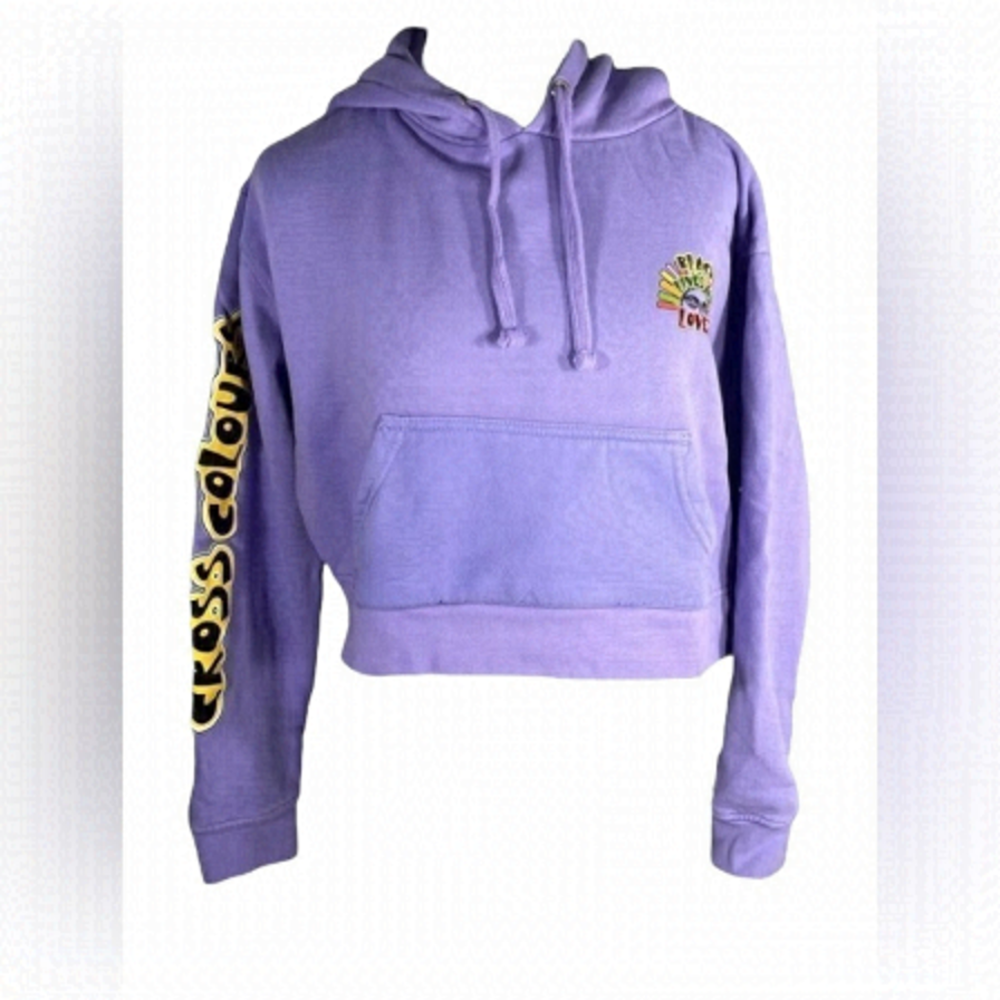 CROSS Colours cropped hoodie pullover sweater lilac Black Lives Are Loved size M